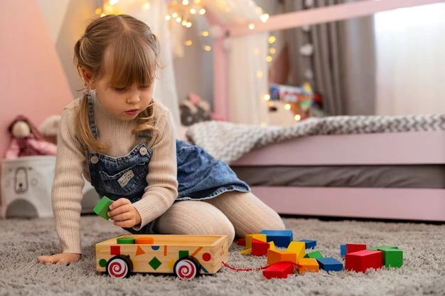 A girl child plays with lego